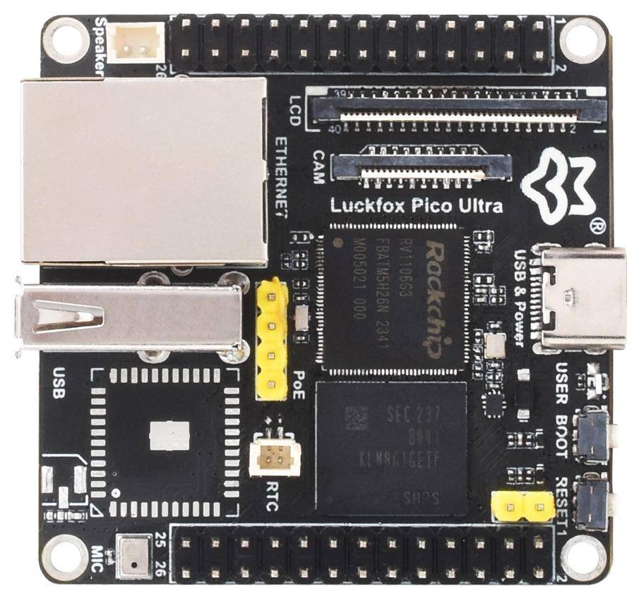 Luckfox Pico Ultra RV1106, ARM Cortex-A7, 256MB DDR3L, 1TOPS NPU, MIPI CSI, GPIO, PoE, WiFi 6, BT 5