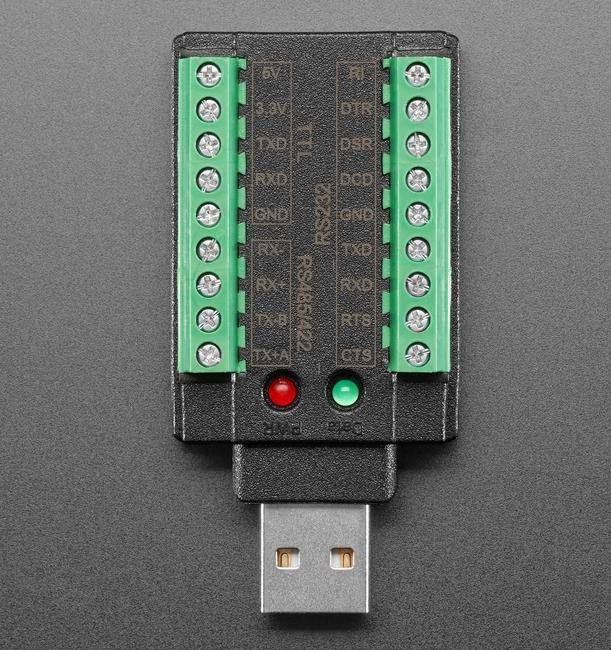 Adafruit USB zu Serial Adapter, RS232, TTL, UART, RS485, FTDI Chip, LED-Anzeigen, 5V/1A, 3,3V/50mA