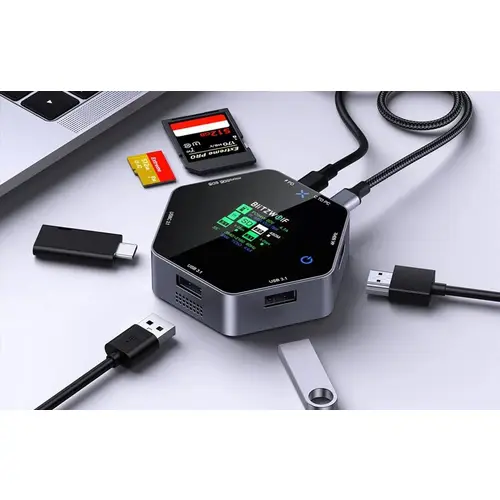 BlitzWolf 8-in-1 Smart Display Docking Station, USB-C zu 2x USB 3.0 + HDMI 4K@60Hz + SD + USB-C PD BlitzWolf 8-in-1 Smart Display Docking Station, USB-C zu 2x USB 3.0 + HDMI 4K@60Hz + SD + USB-C PD