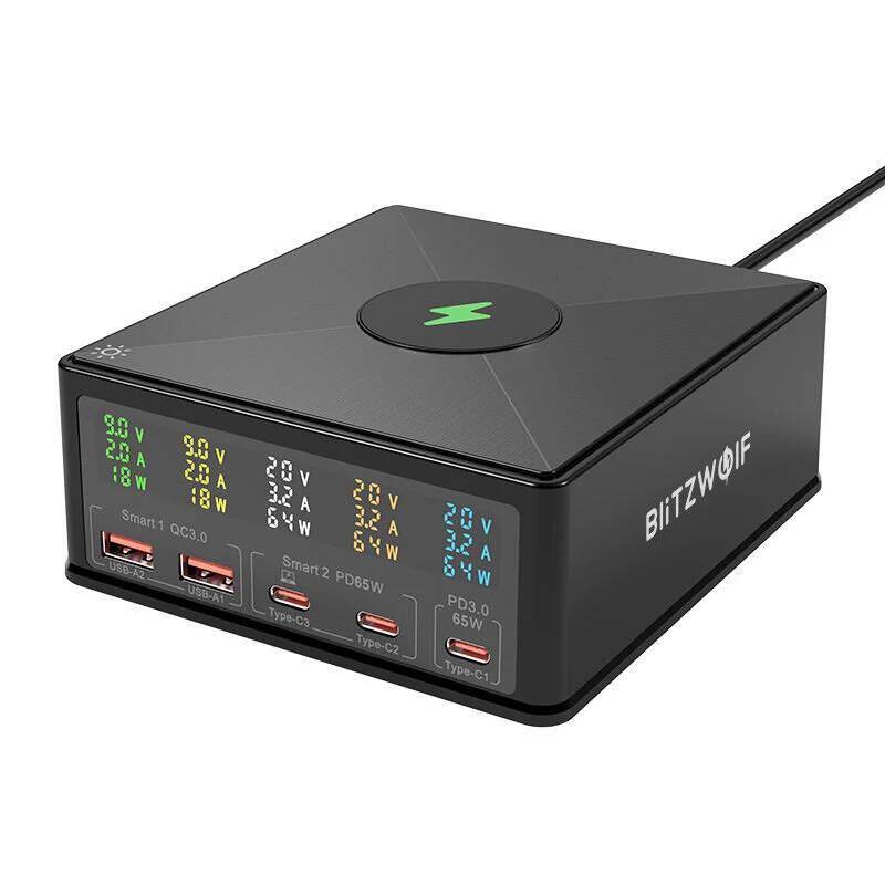 BlitzWolf 868H Desktop USB Ladegerät, 2x USB-A + 3x USB-C , QC 3.0, 160W, schwarz