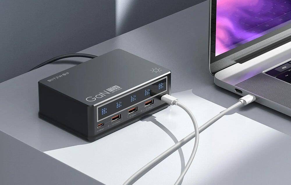 BlitzWolf BW-i9 Desktop USB Ladegerät, 3x USB-A + 2x USB-C , QC 3.0, 110W, schwarz