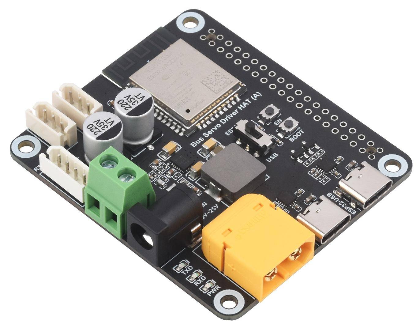 Waveshare Serial Bus Servo Driver HAT, ESP32-WROOM-32, UART, USB Type-C, 253 ST-/RSBL, 9-25V