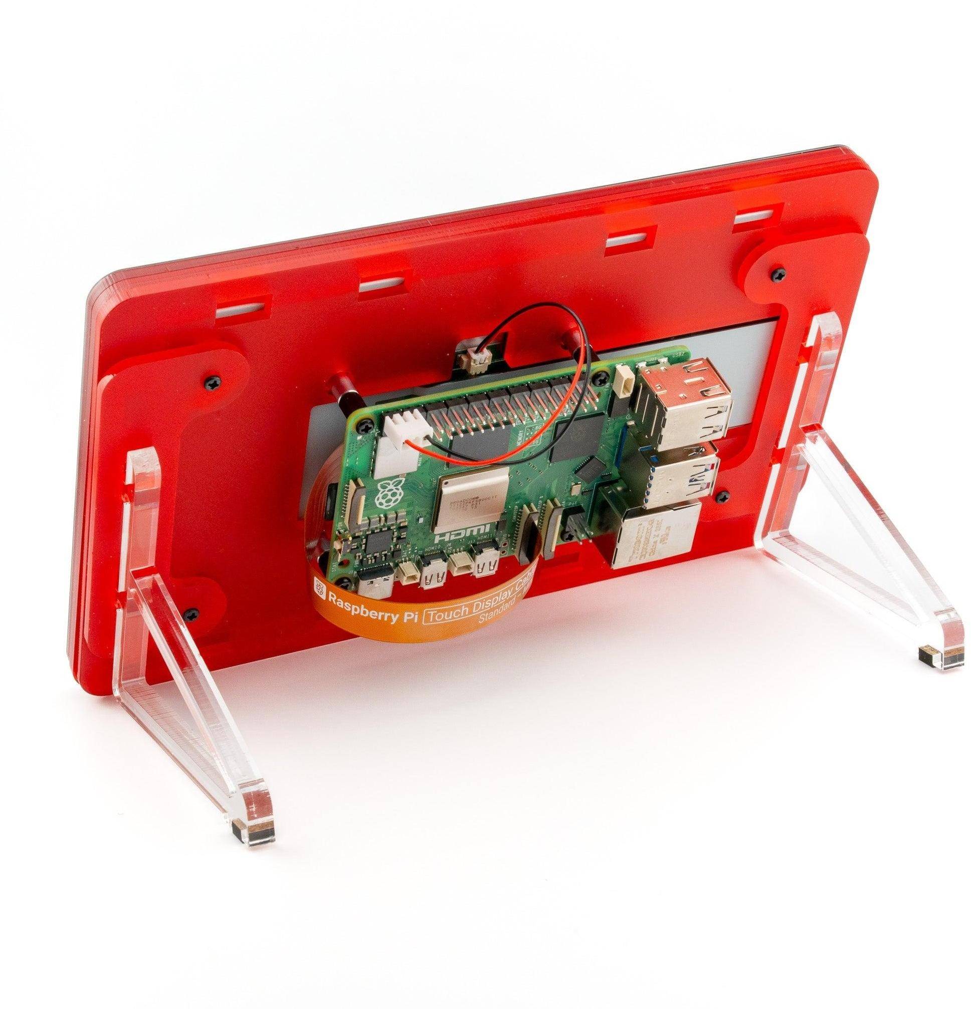 Pimoroni Pibow Frame für Raspberry Pi Touch Display 2, Schutzrahmen, 2 Standfüße, Coupe Red