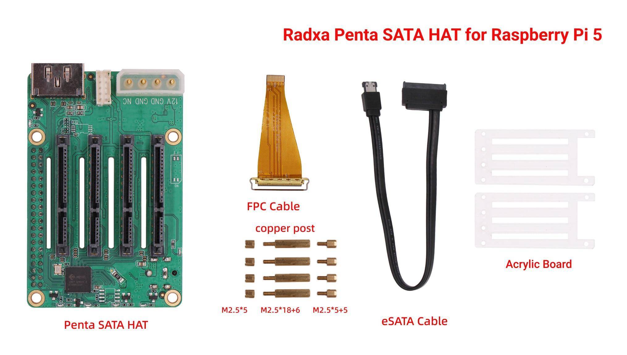 Radxa Penta SATA HAT, 5-fach SATA Erweiterung für Raspberry Pi 5