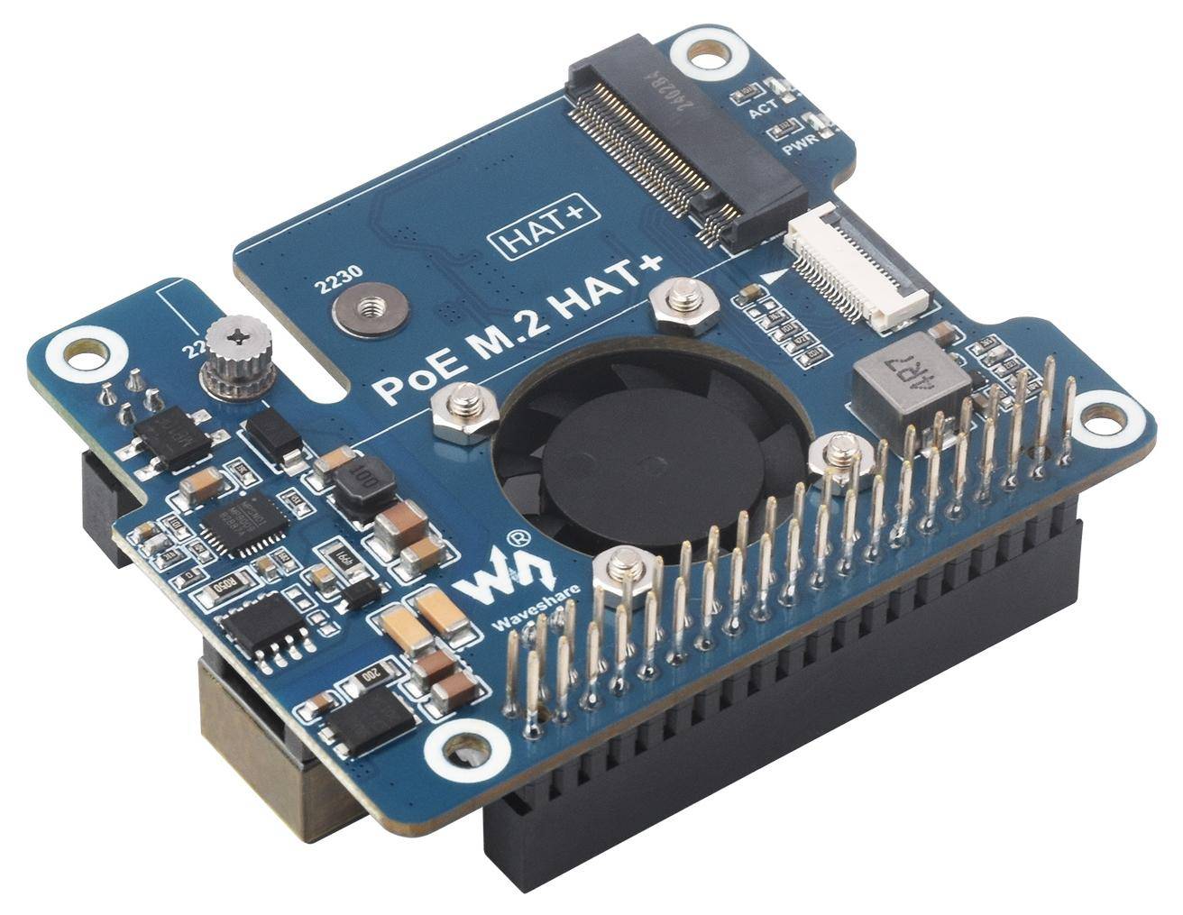Waveshare PCIe zu M.2 Adapter, PoE HAT für Raspberry Pi 5, NVMe-SSD, 8 Gbps, POE bis zu 25W