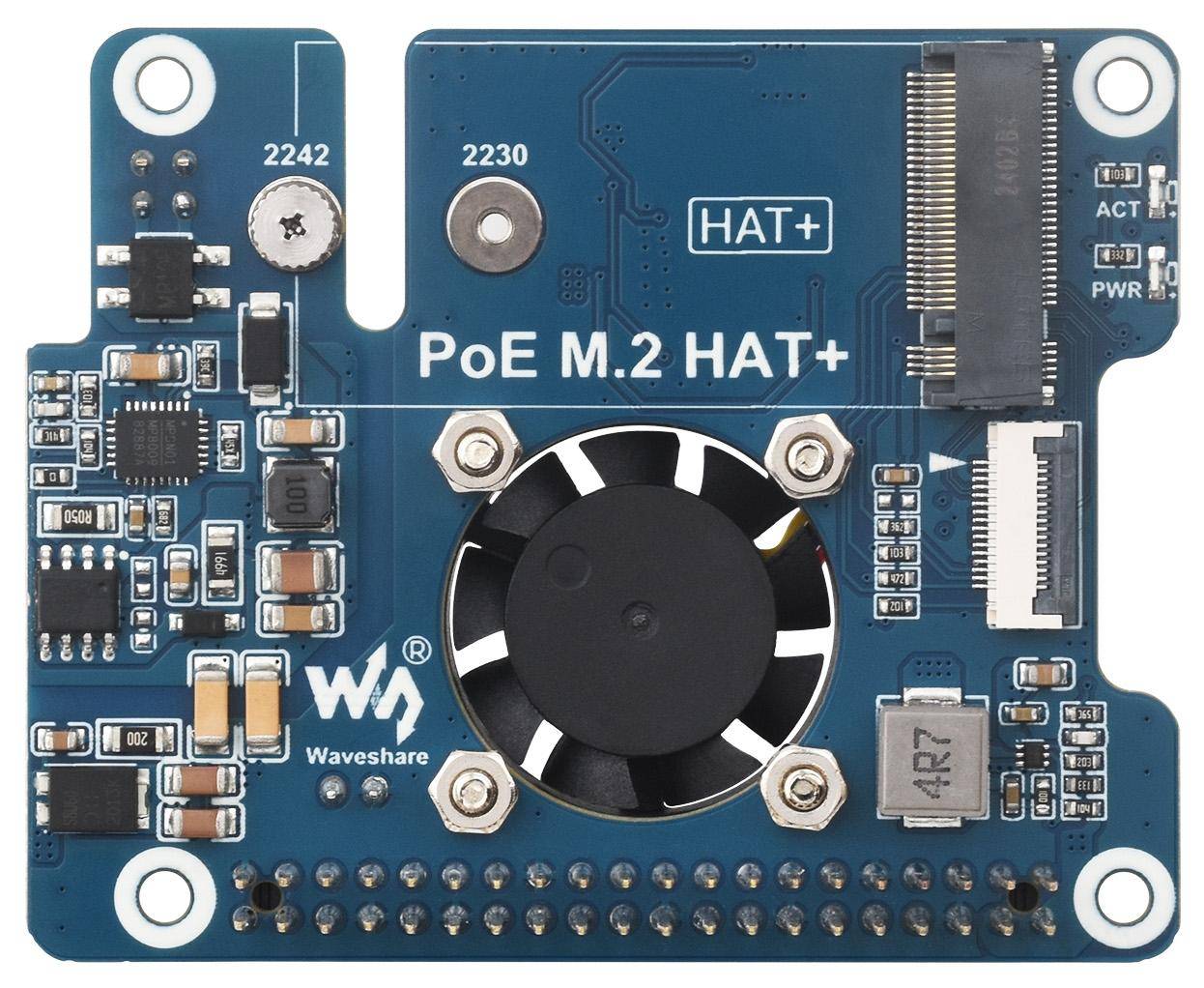 Waveshare PCIe zu M.2 Adapter, PoE HAT für Raspberry Pi 5, NVMe-SSD, 8 Gbps, POE bis zu 25W