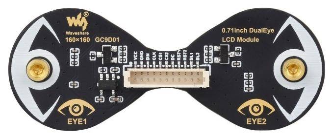 Waveshare 0.71" Double Eye Round LCD Display, Augen Display, 160x160 Pixel, IPS, SPI, GC9D01, 3.3-5V