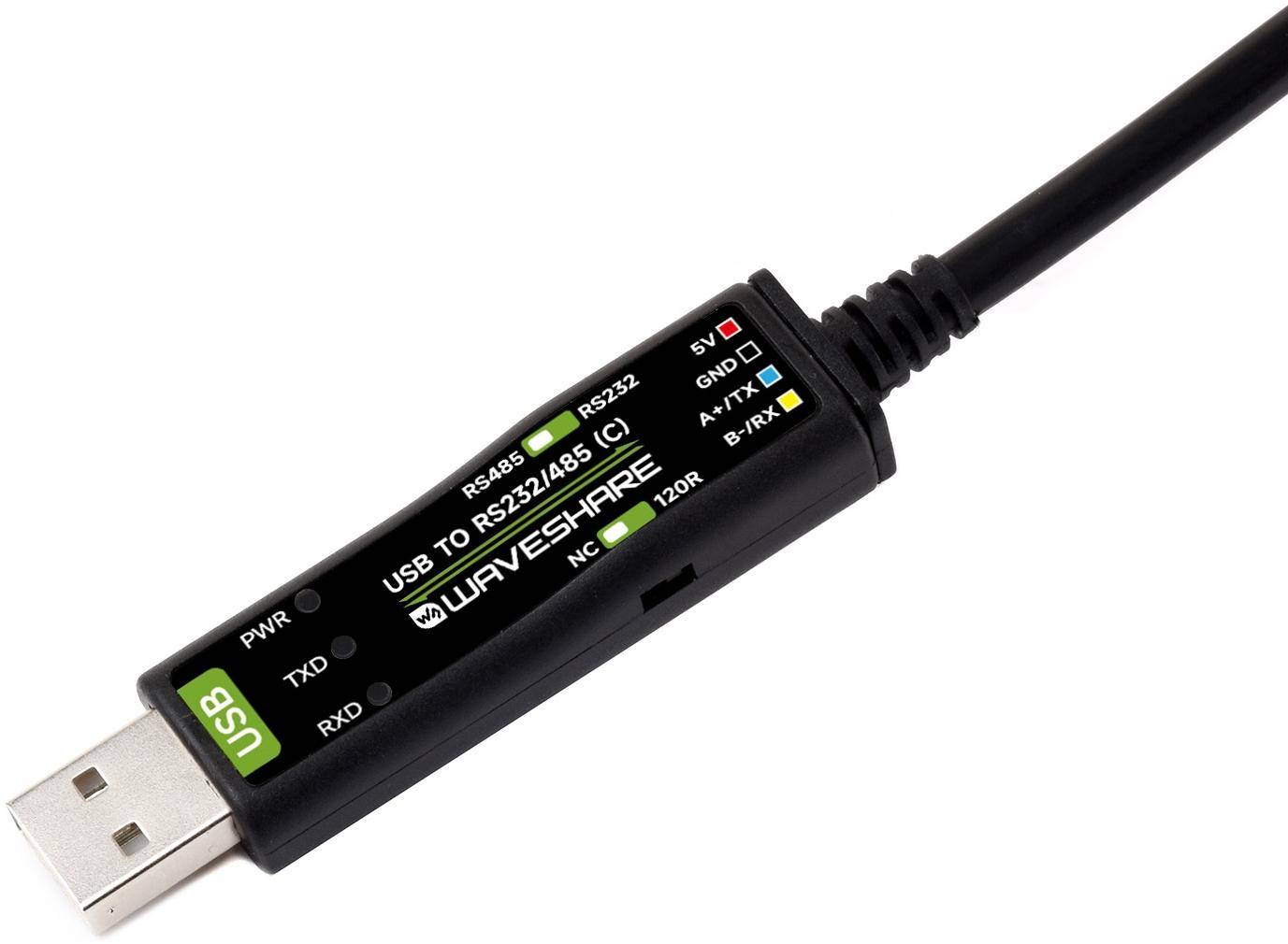 Waveshare USB zu RS232/RS485 Kabel, LED-Anzeigen, ESD-Schutz, Windows/Linux, FT232RNL, 2m, 3,3V/5V