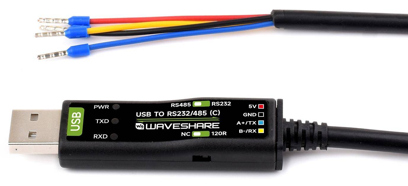 Waveshare USB zu RS232/RS485 Kabel, LED-Anzeigen, ESD-Schutz, Windows/Linux, FT232RNL, 2m, 3,3V/5V