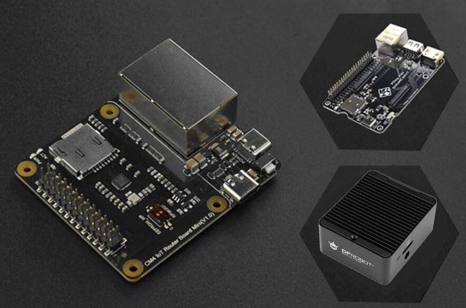 DFRobot Raspberry Pi CM4 IoT Router Carrier Board Mini + Tray / Gehäuse, 2x Gigabit LAN, GPIO, 5V/3A