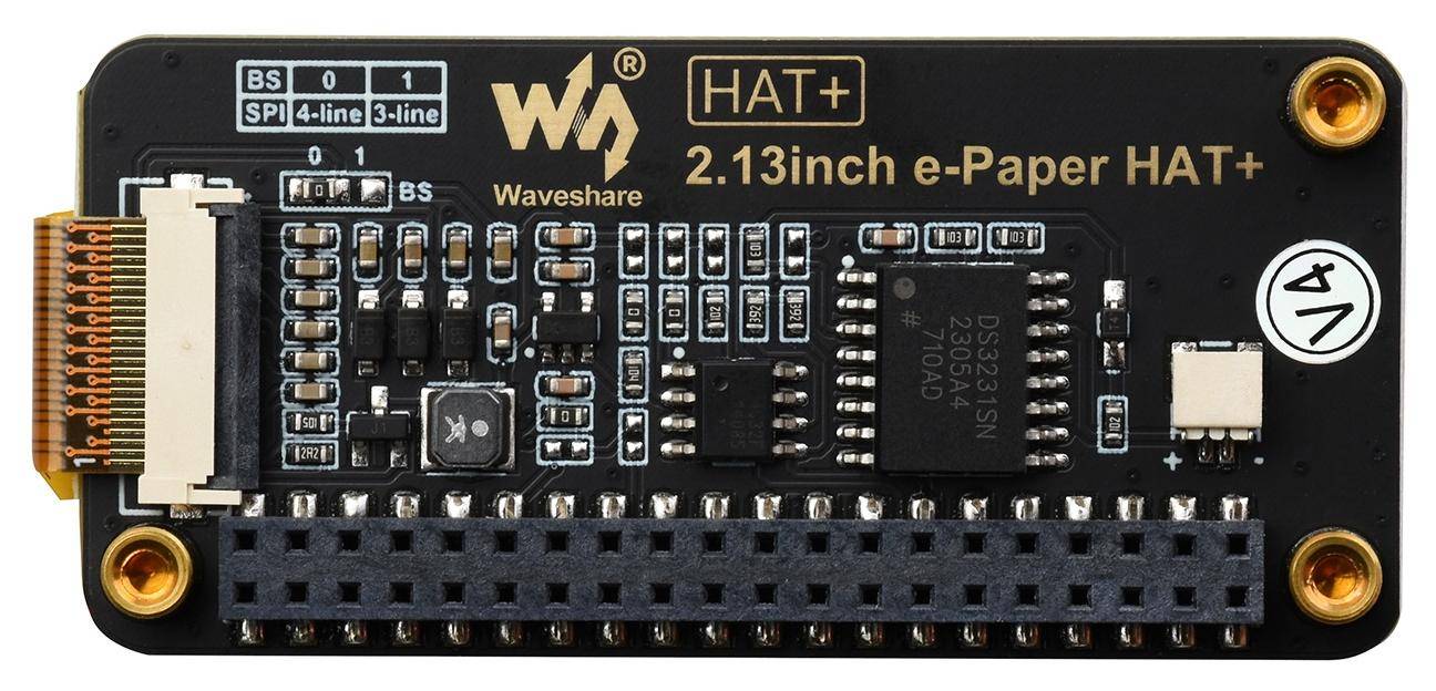 Waveshare 2.13 Zoll E-Paper HAT+, 250x122, SPI, RTC, Immersion Gold, 3,3V