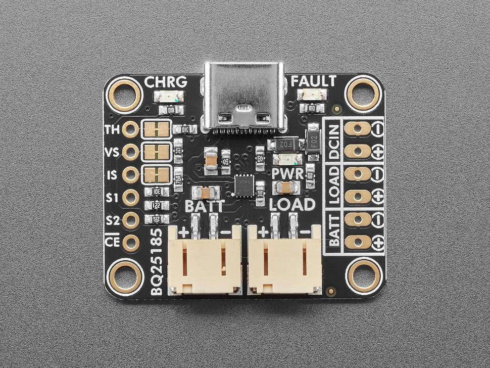 Adafruit bq25185 Ladeplatine, USB/DC/Solar, 1-Zellen Li-Ion/LiPo/LiFePO4, 5-18V IN, 3A OUT, 3,0-4,5V