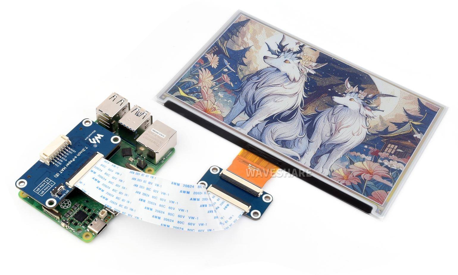 Waveshare E-Ink-Farb-Display mit HAT 7.3 Zoll, 800x480, Spectra 6, SPI, 3,3V
