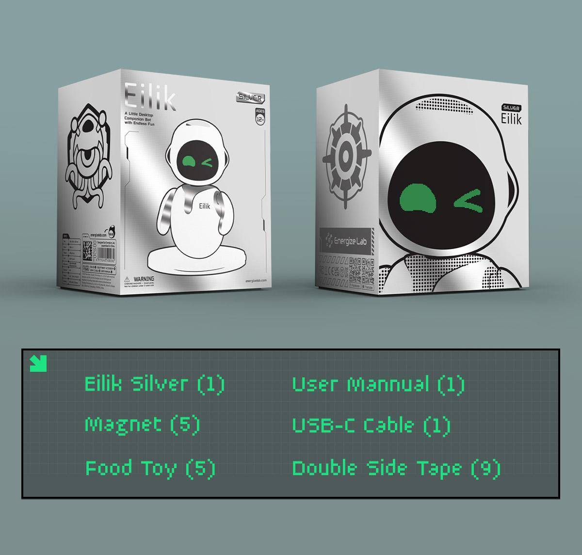 Energize Lab Eilik, emotional intelligenter Begleitroboter, über 140 Emotionen - Farbe: silber