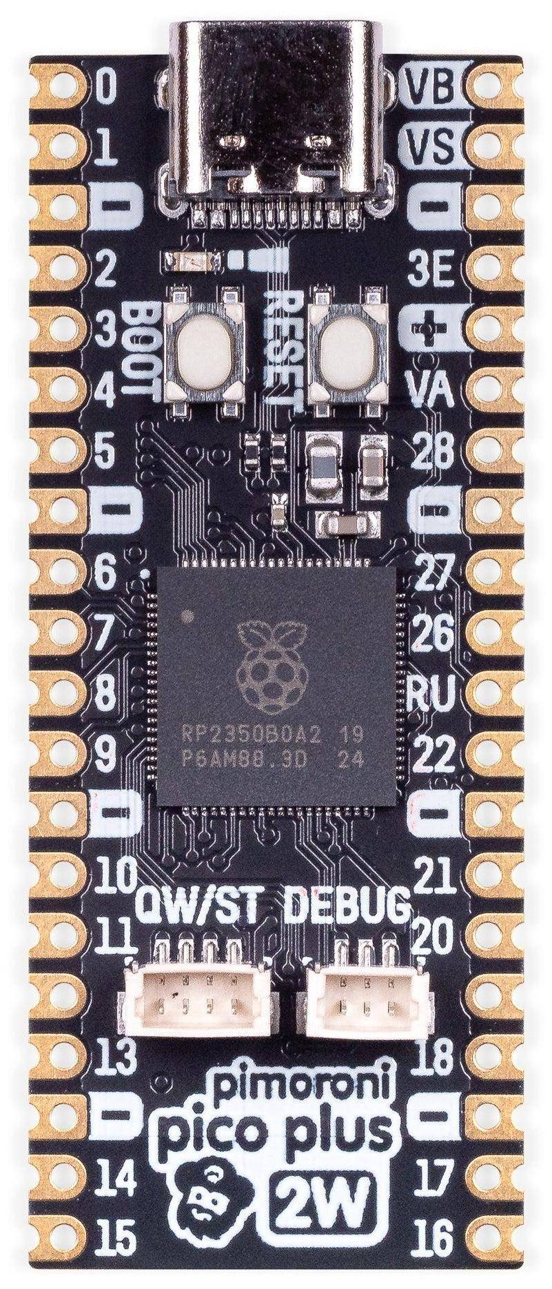 Pimoroni Pico Plus 2 W, RP2350B, 16MB Flash, 8MB PSRAM, 2,4GHz Wireless, Bluetooth, USB-C, 3-5,5V