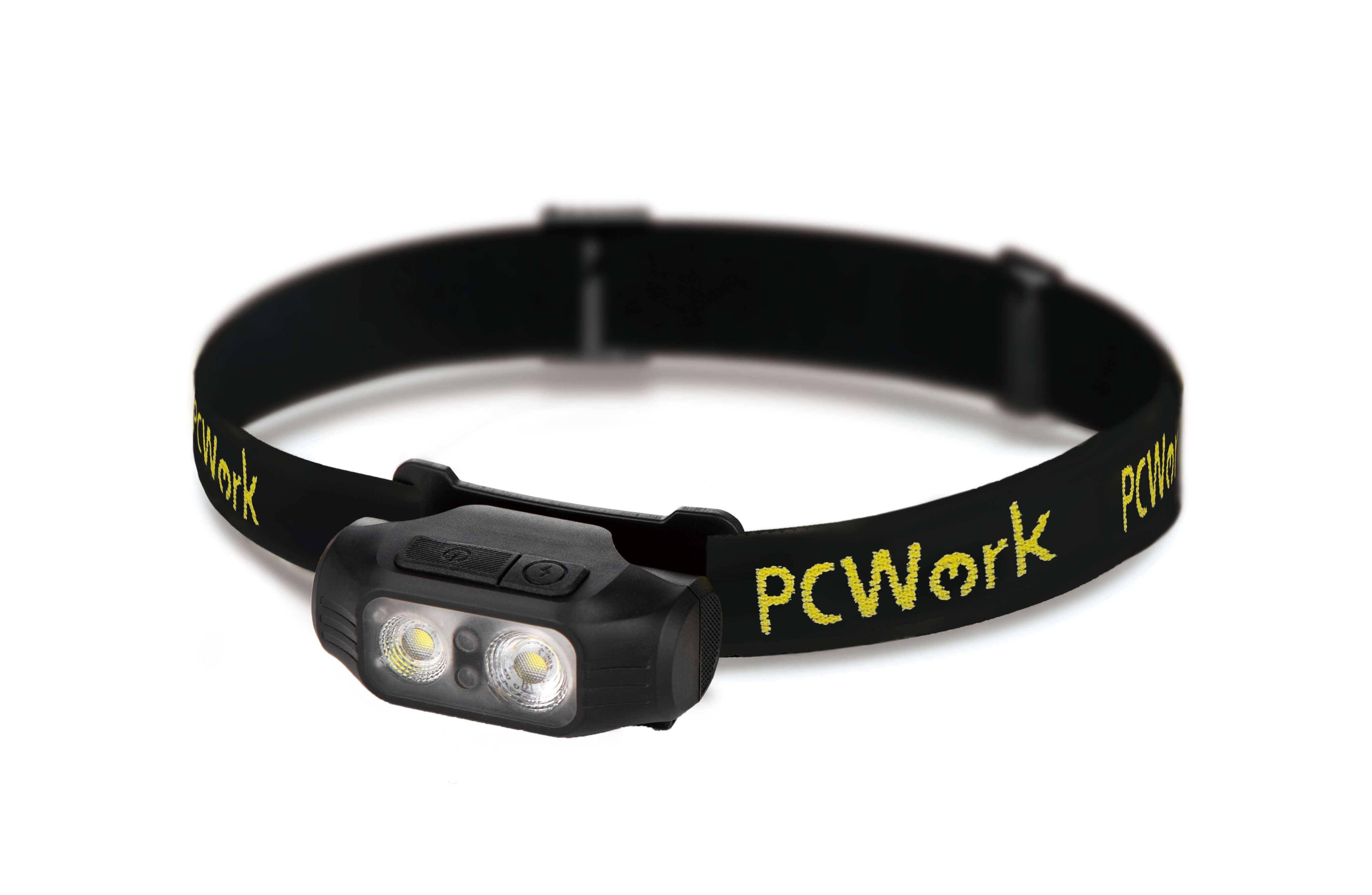 PCWork PCW12A LED Stirnlampe, 200lm, XTE LED, IPX5, 90° neigbar, USB-C, 600mAh oder Batteriebetrieb