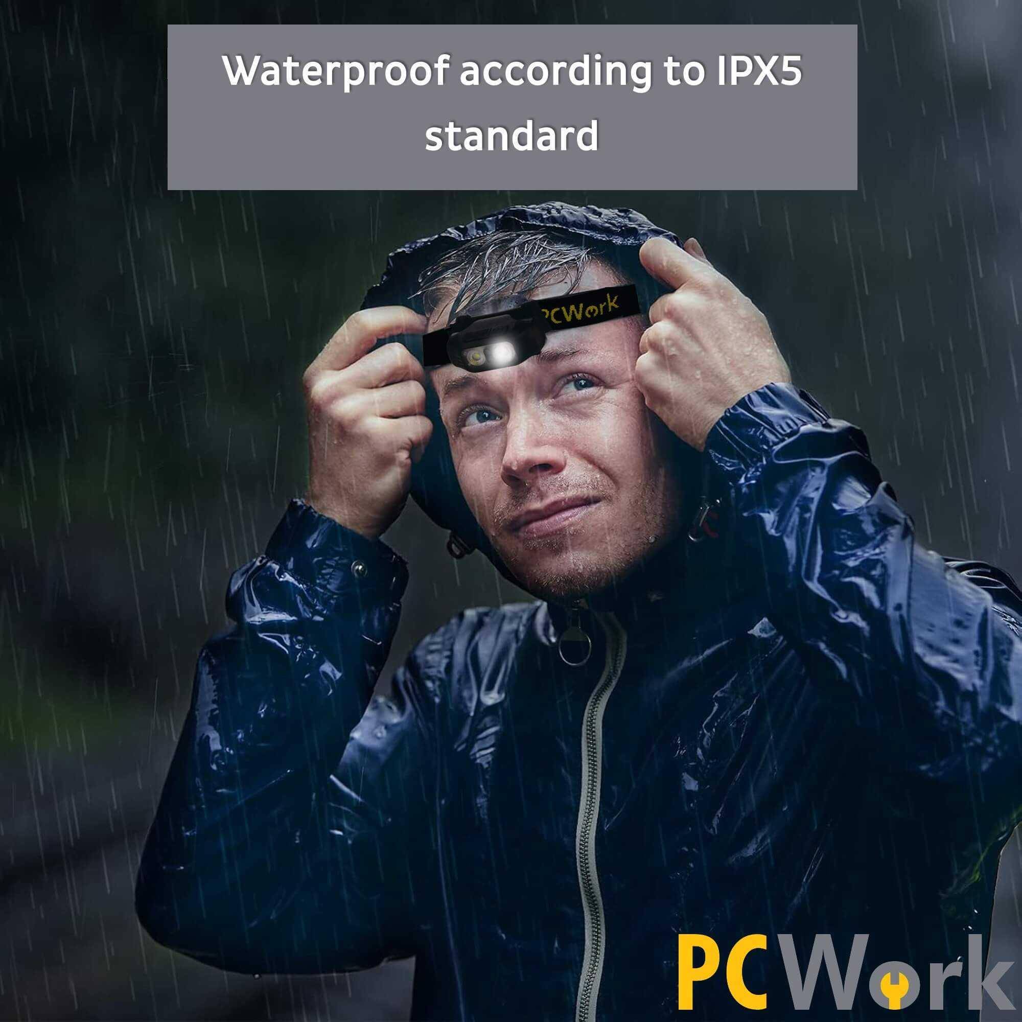 PCWork PCW12A LED Stirnlampe, 200lm, XTE LED, IPX5, 90° neigbar, USB-C, 600mAh oder Batteriebetrieb