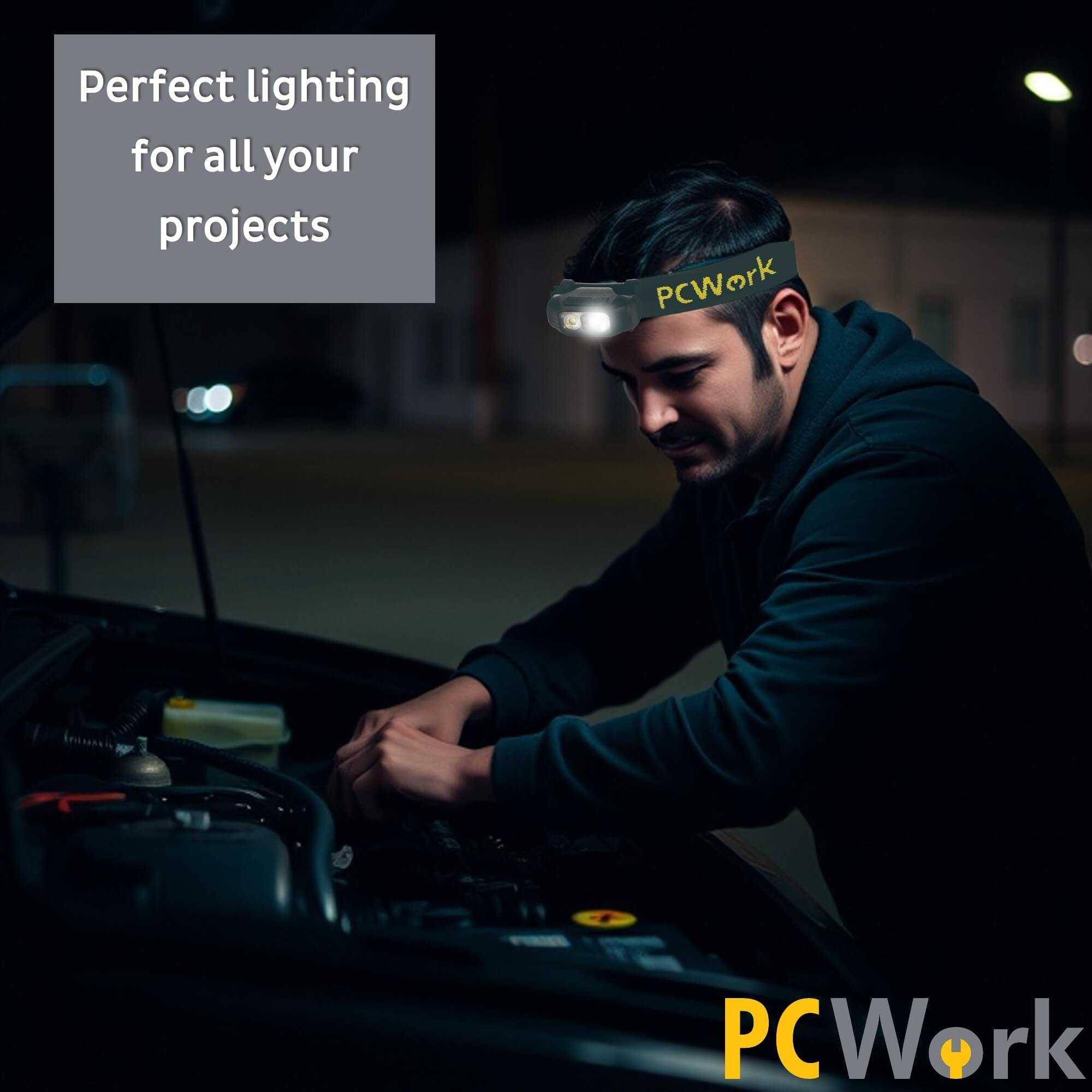 PCWork PCW12A LED Stirnlampe, 200lm, XTE LED, IPX5, 90° neigbar, USB-C, 600mAh oder Batteriebetrieb
