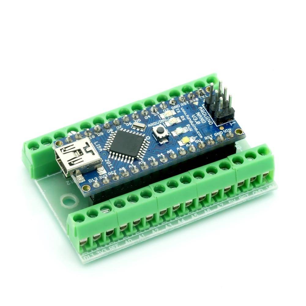 Breakout Shield für Arduino Nano mit Schraubklemmen und Dupont-Headern fertig montiert