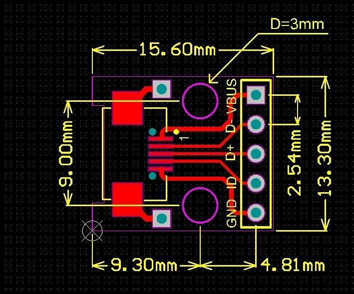Micro USB 2.0 Breakout Board - Micro B Buchse - Lötpads