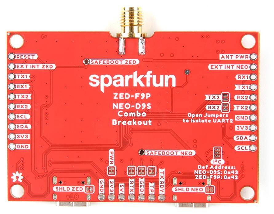 SparkFun GNSS Combo Breakout, ZED-F9P, NEO-D9S, Zentimetergenau, Multi-Band, L1C/A & L2C, I2C
