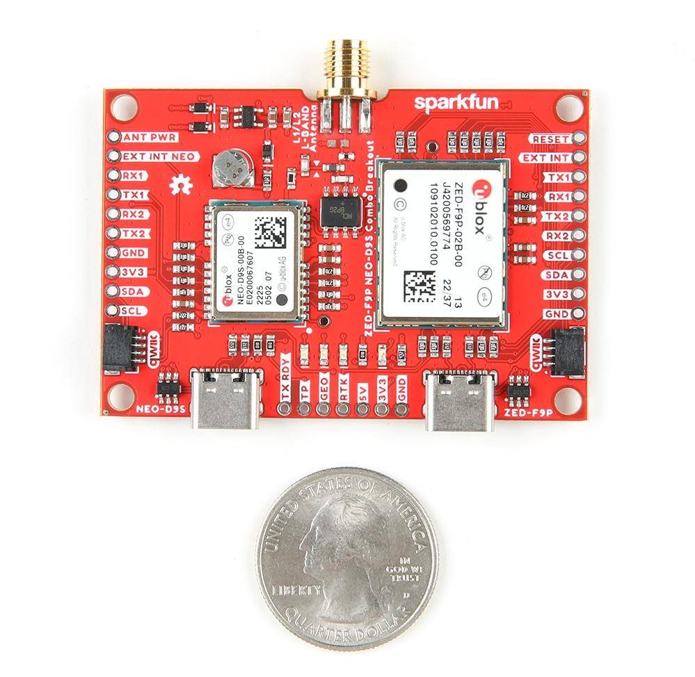 SparkFun GNSS Combo Breakout, ZED-F9P, NEO-D9S, Zentimetergenau, Multi-Band, L1C/A & L2C, I2C