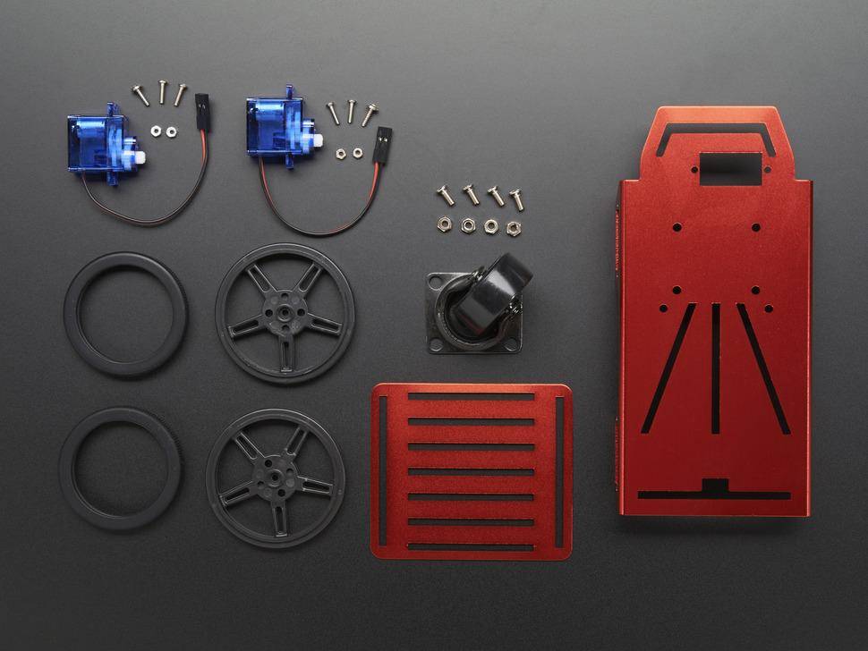 Adafruit Mini Robot Rover Chassis Kit, 2WD, DC Motoren, Chassis und Räder, rot, 4-6VDC