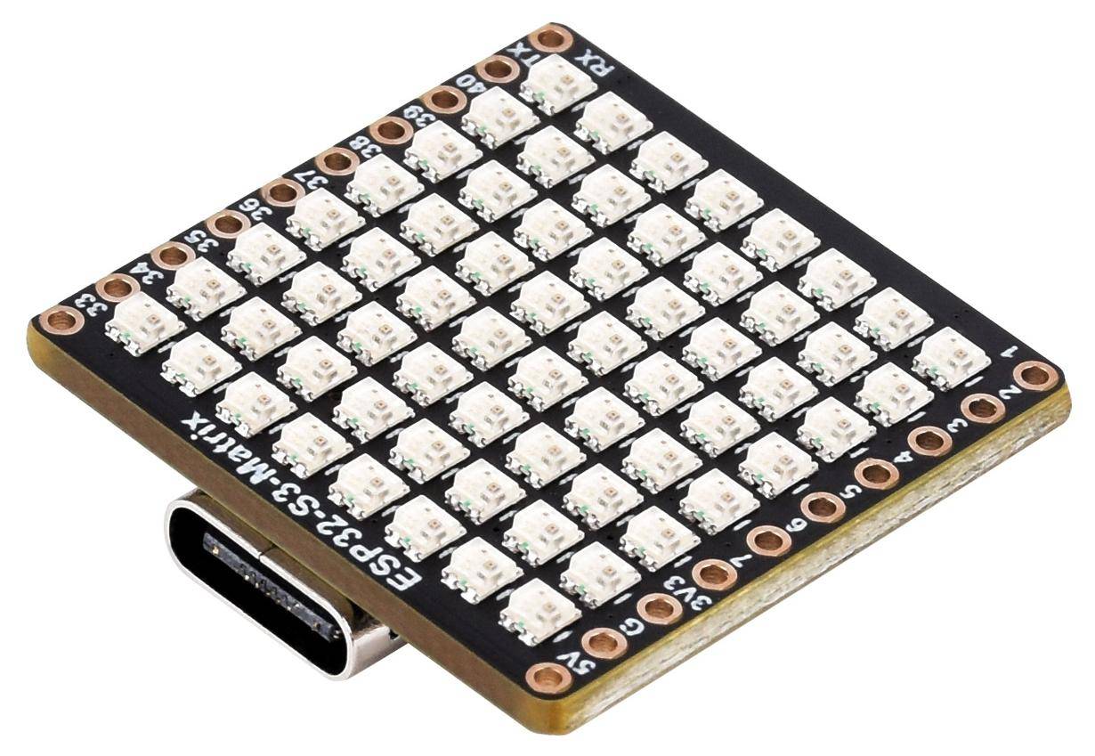 Waveshare ESP32-S3 Matrix Entwicklungsboard, Wi-Fi / Bluetooth 5 LE, 8×8 Matrix, 512KB SRAM, USB-C