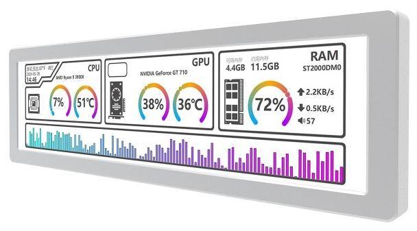 Waveshare 8,8 Zoll USB Monitor, Sekundärbildschirm, USB Type-C, Musik-Spektrumanalyse, silber