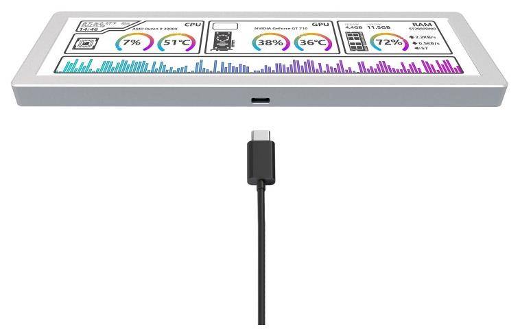 Waveshare 8,8 Zoll USB Monitor, Sekundärbildschirm, USB Type-C, Musik-Spektrumanalyse, silber