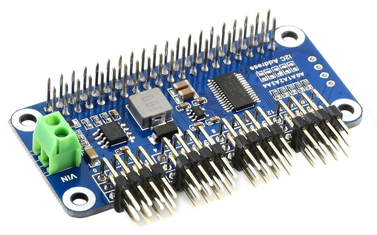 Waveshare Servo Driver HAT (B), 16-Kanal, 12-Bit PWM, I2C, 5V Regler, für Raspberry Pi / Jetson Nano