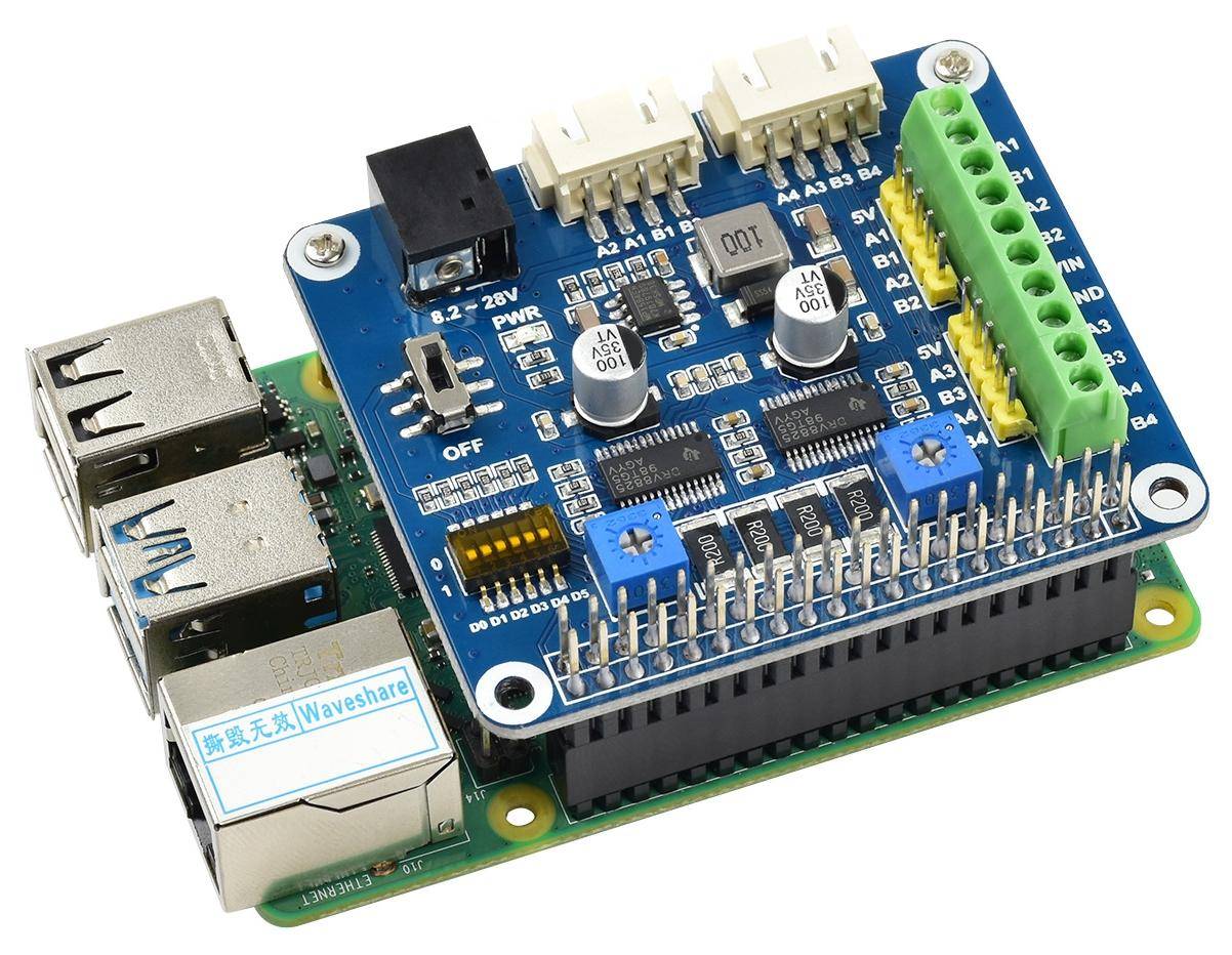 Waveshare Stepper Motor HAT, 2x DRV8825, 1/32 Mikroschritte, Raspberry Pi / Jetson Nano kompatibel