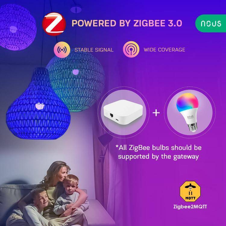 Nous P3Z Smarte Glühbirne, ZigBee 3.0, RGB, E27, 810lm, 2700-6500K, 25000 Stunden, IP20, 9W