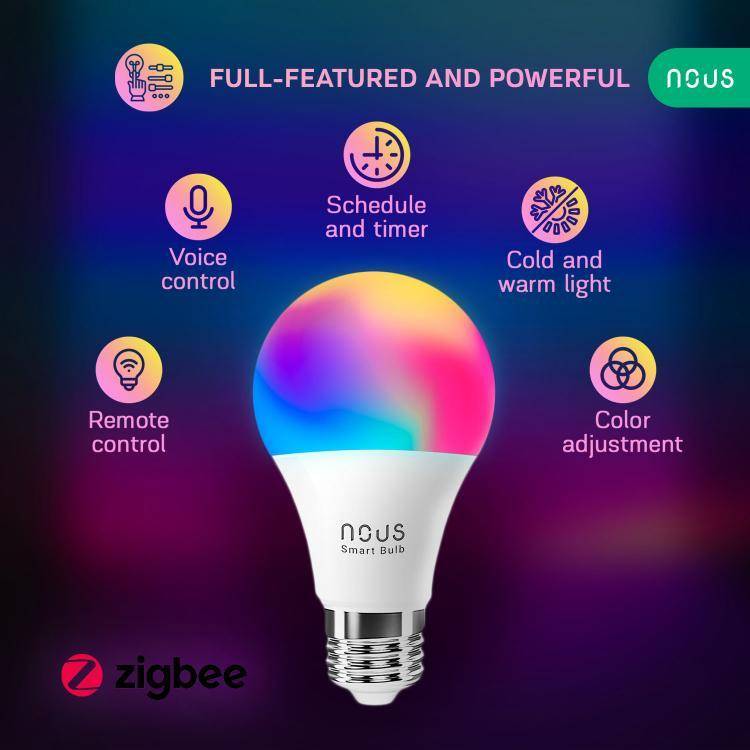 Nous P3Z Smarte Glühbirne, ZigBee 3.0, RGB, E27, 810lm, 2700-6500K, 25000 Stunden, IP20, 9W
