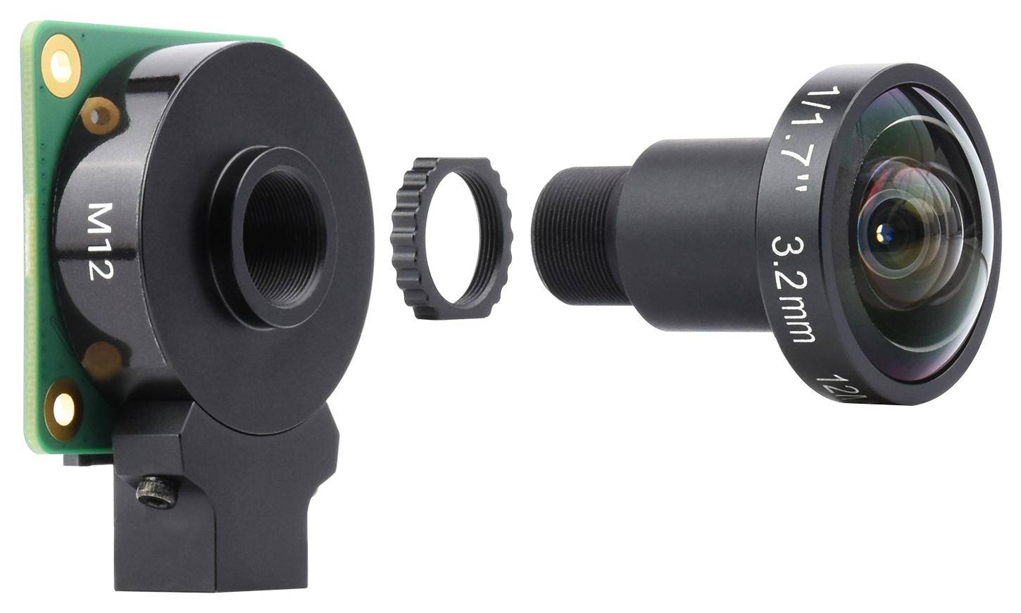 Waveshare WS1603212 Objektiv, 3.2mm, 12MP, Blende F2.0, für Raspberry Pi HQ Kamera M12, 160° FOV