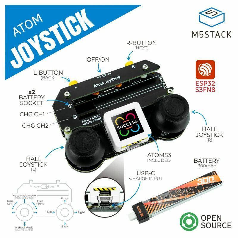 M5Stack Joystick mit M5AtomS3, Dual-Joysticks, STM32 Co-Prozessor, WS2812 RGB-LEDs, 300mAh Batterie
