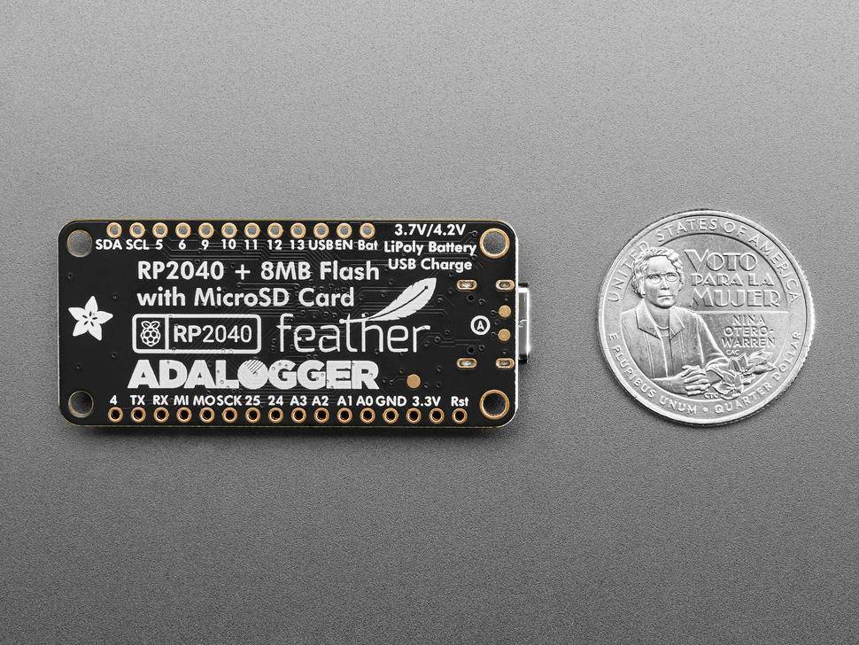 Adafruit Feather RP2040 Adalogger, 8 MB SPI-Flash, microSD, USB-C, 264 KB RAM, 500mA, 3,3V