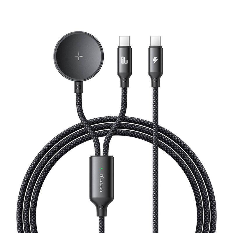 Mcdodo CA-4210, 2-fach Y-Ladekabel für USB-C / Samsung Galaxy Watch, 60W, 1,2m, schwarz