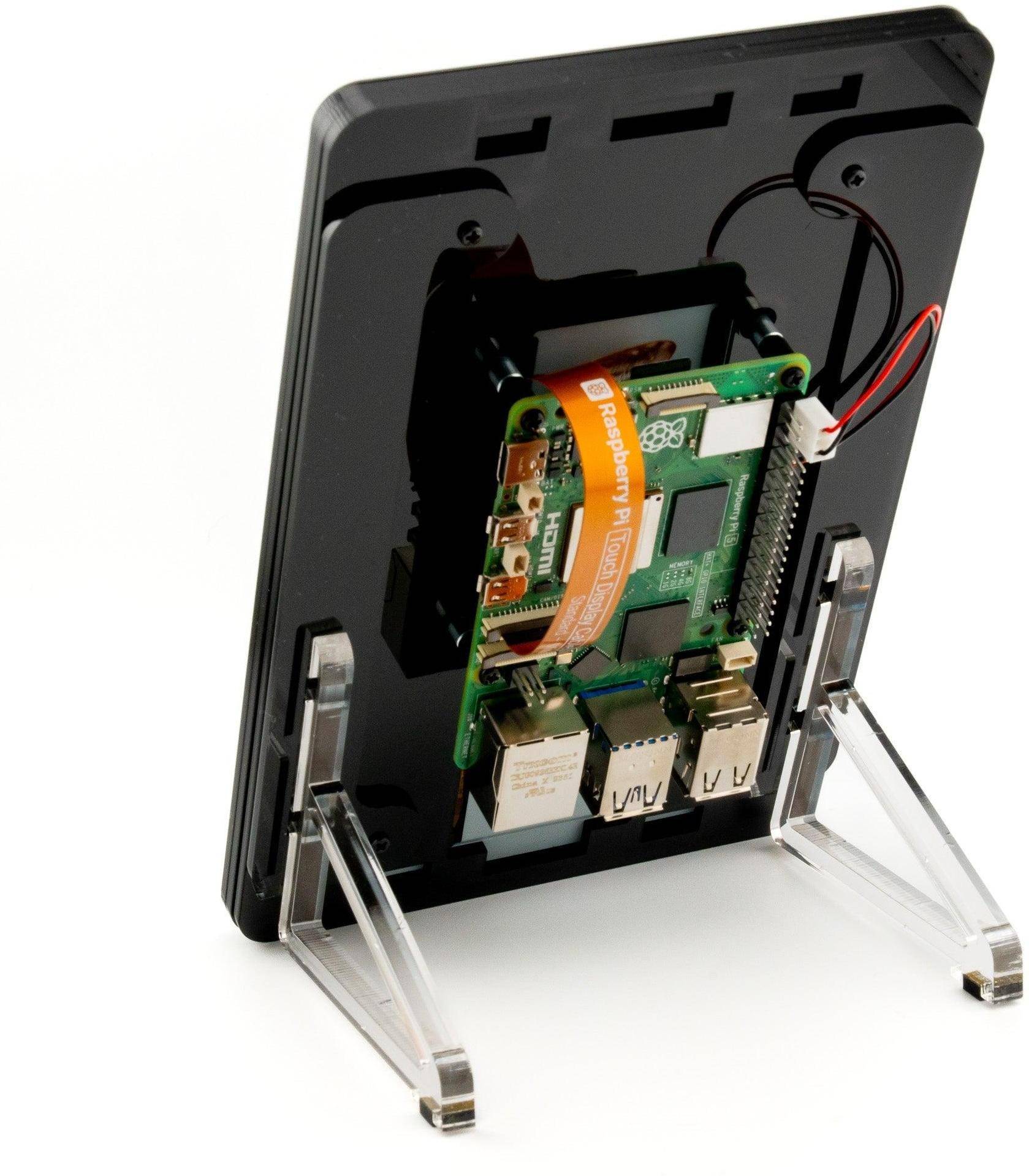 Pibow Frame für Raspberry Pi Touch Display 2, Schutzrahmen, 2 Standfüße, Noir Black