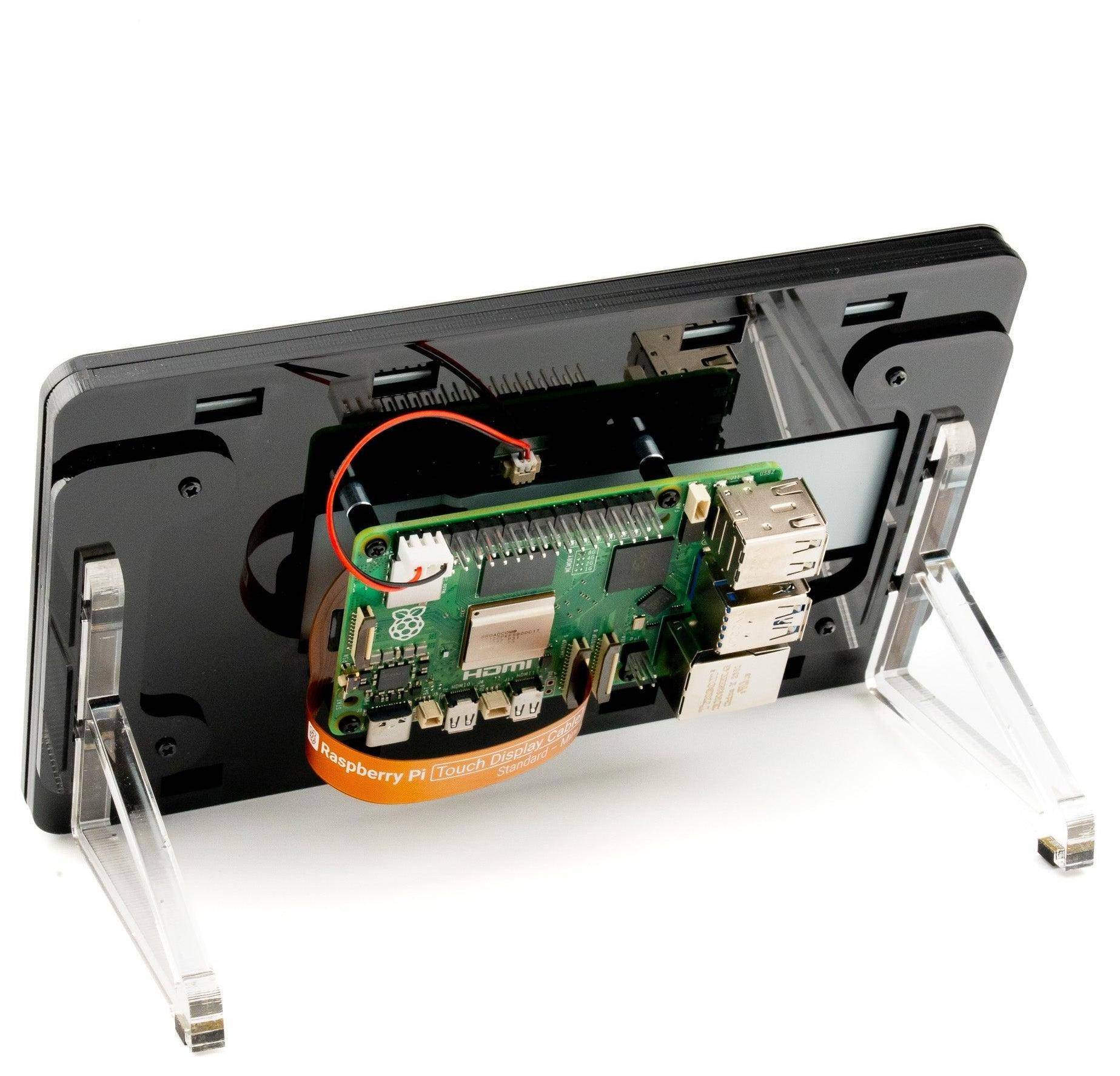 Pibow Frame für Raspberry Pi Touch Display 2, Schutzrahmen, 2 Standfüße, Noir Black