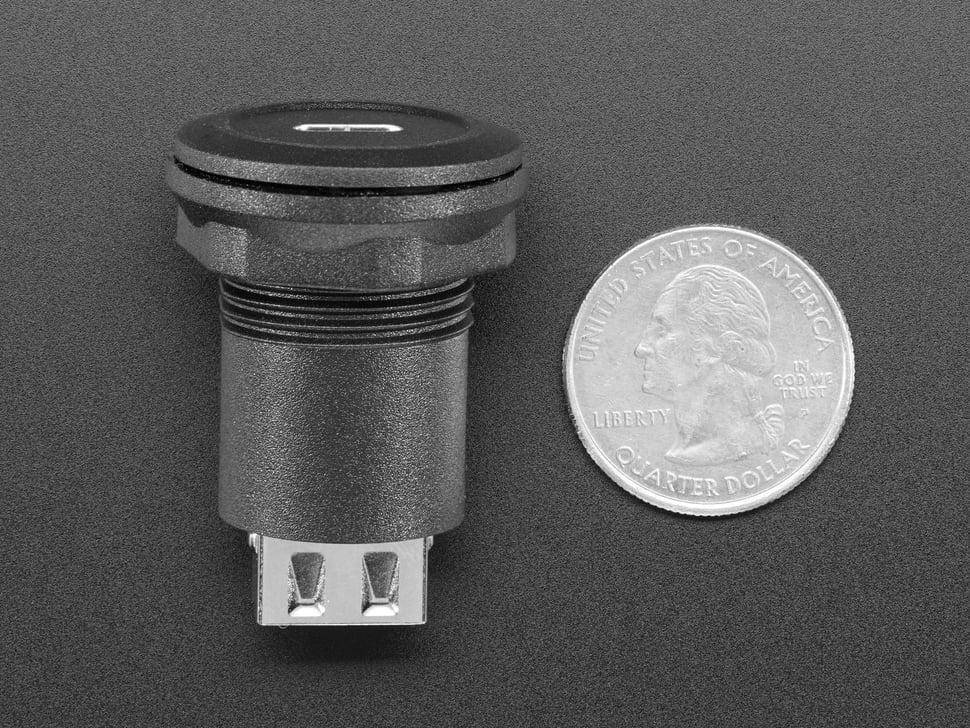 Adafruit USB C auf USB A Einbauadapter, rund, 30mm, für Gehäuse bis 16mm Dicke