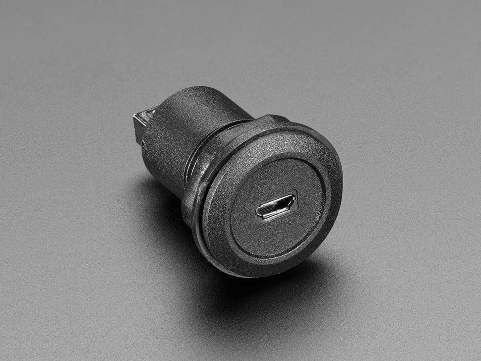 Adafruit Micro USB B auf USB A Einbauadapter, rund, 30mm, für Gehäuse bis 16mm Dicke
