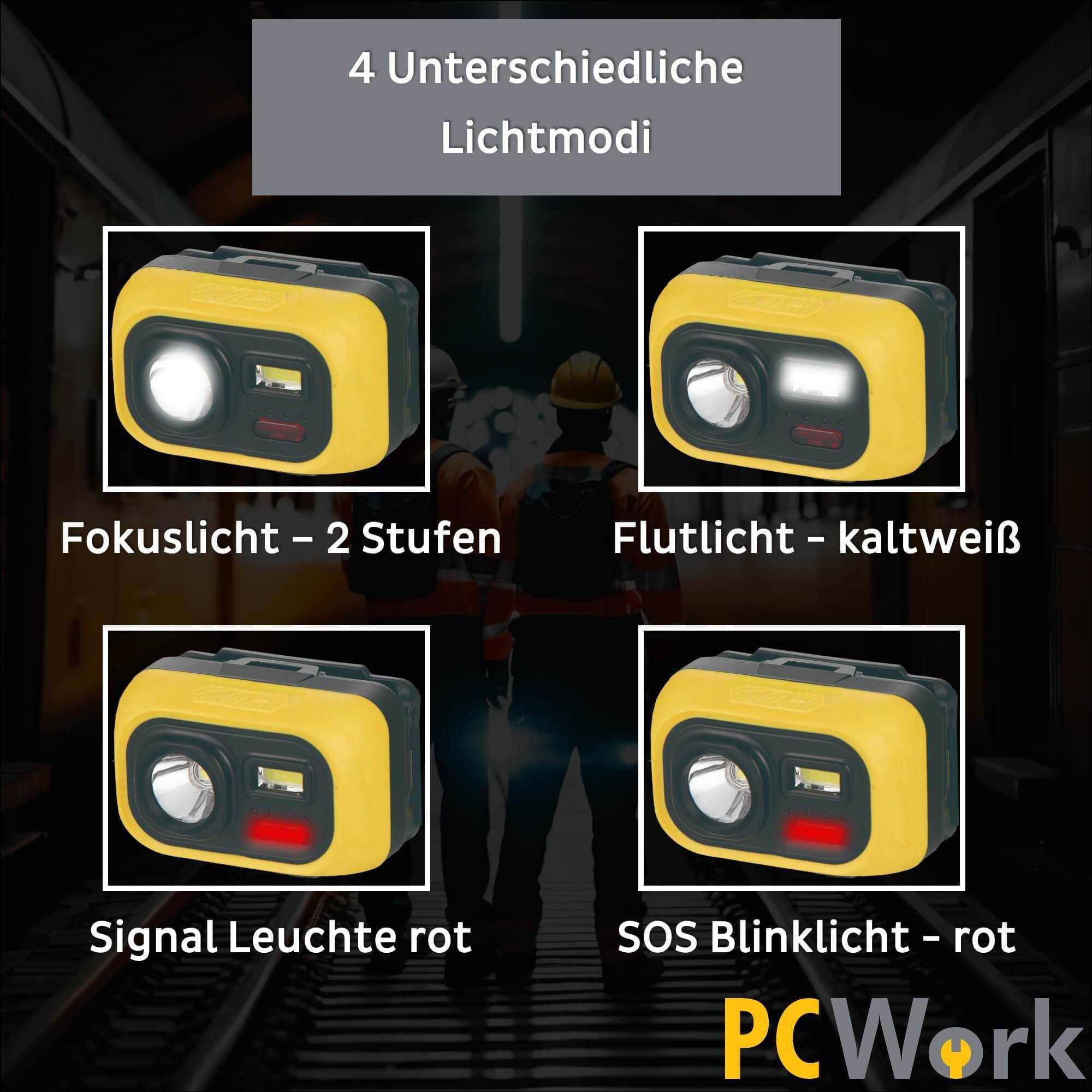 PCWork PCW12D LED Stirnlampe, 300lm, CREE XPG3, IPX6, 45° schwenkbar, 3x AAA, 62g