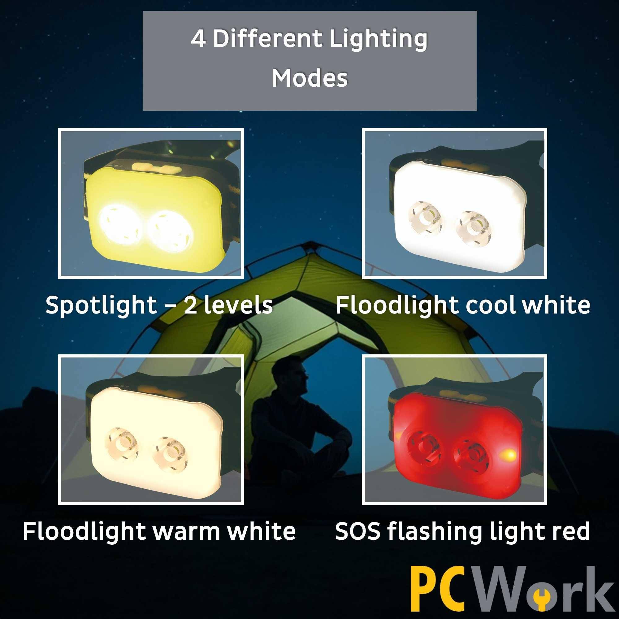 PCWork PCW12C LED Stirnlampe, 380lm, XTE LED, IPX4, 185g, USB-C, 1500mAh Akku