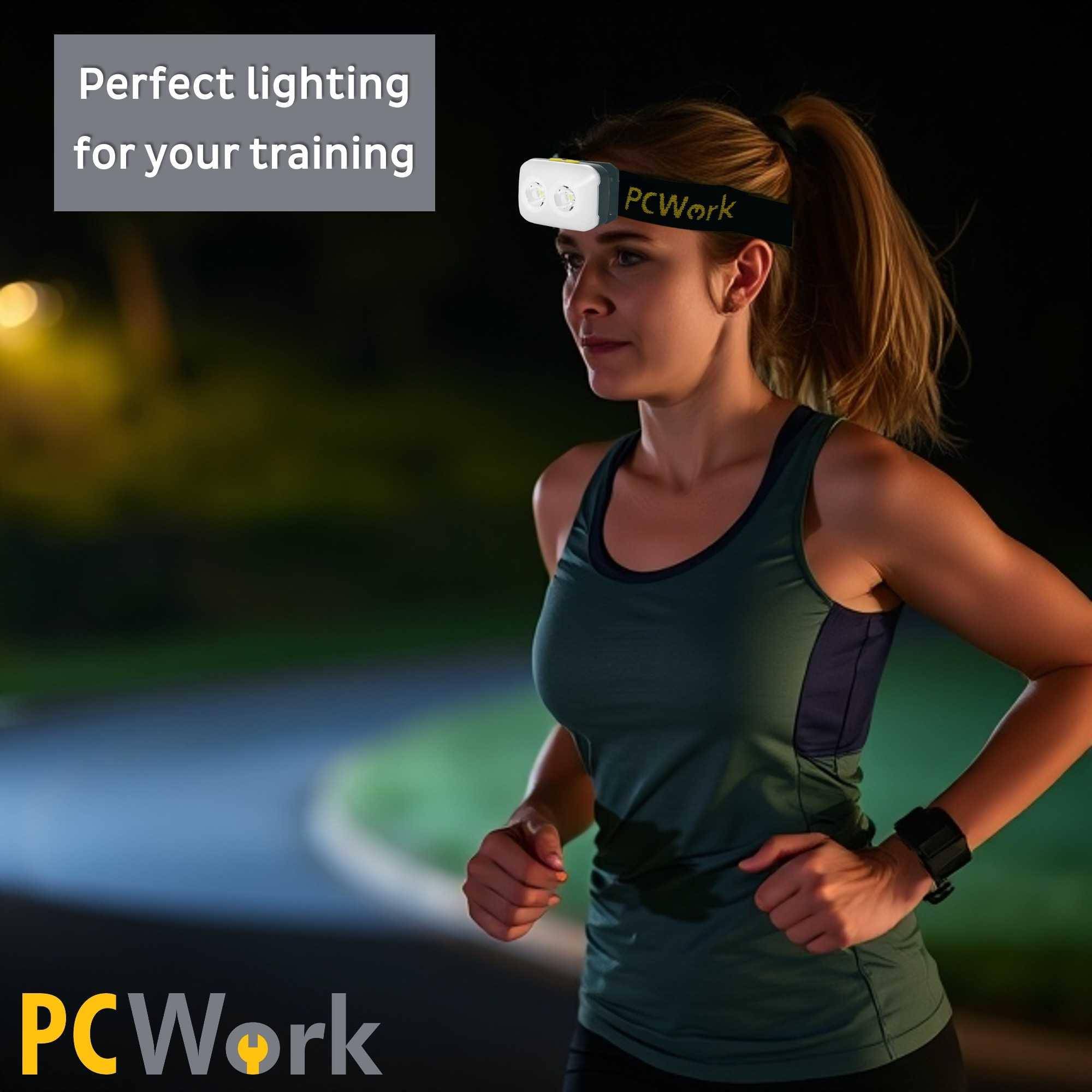 PCWork PCW12C LED Stirnlampe, 380lm, XTE LED, IPX4, 185g, USB-C, 1500mAh Akku