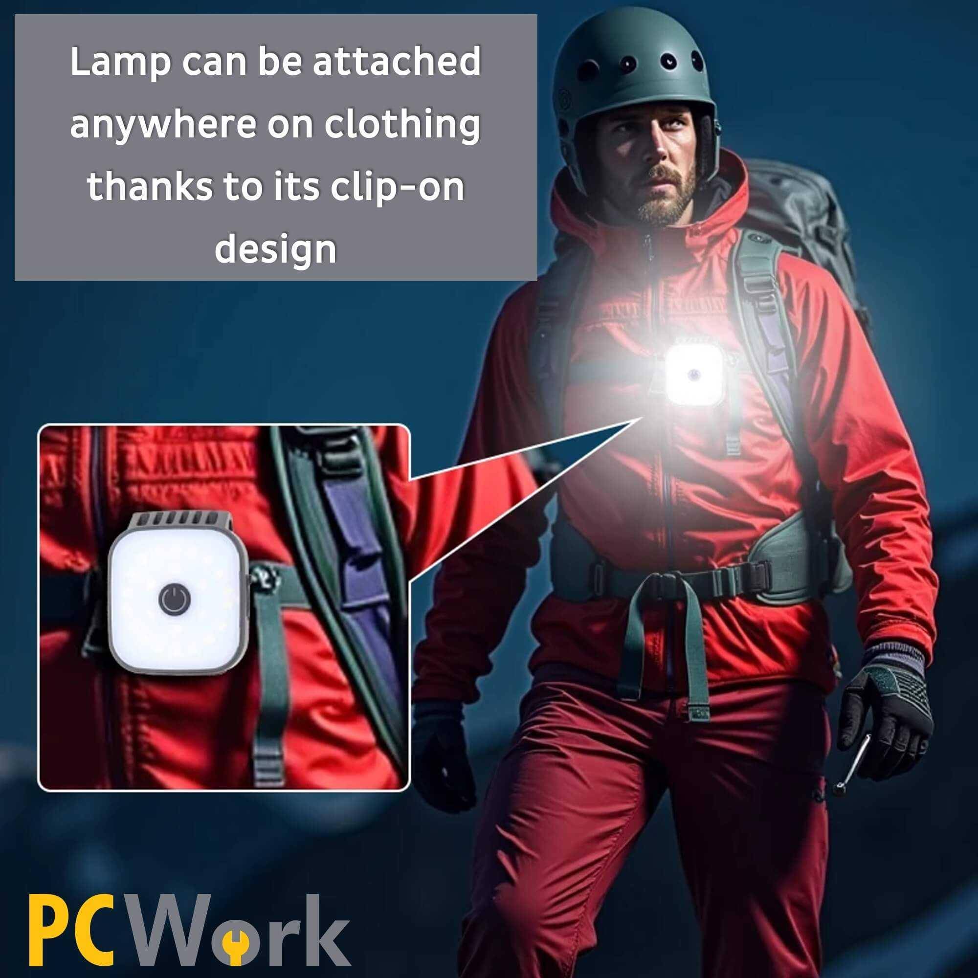 PCWork PCW12E LED Clip-Stirnlampe, 200lm, SMD LED, IPX4, 26g, USB-C, 400mAh Akku