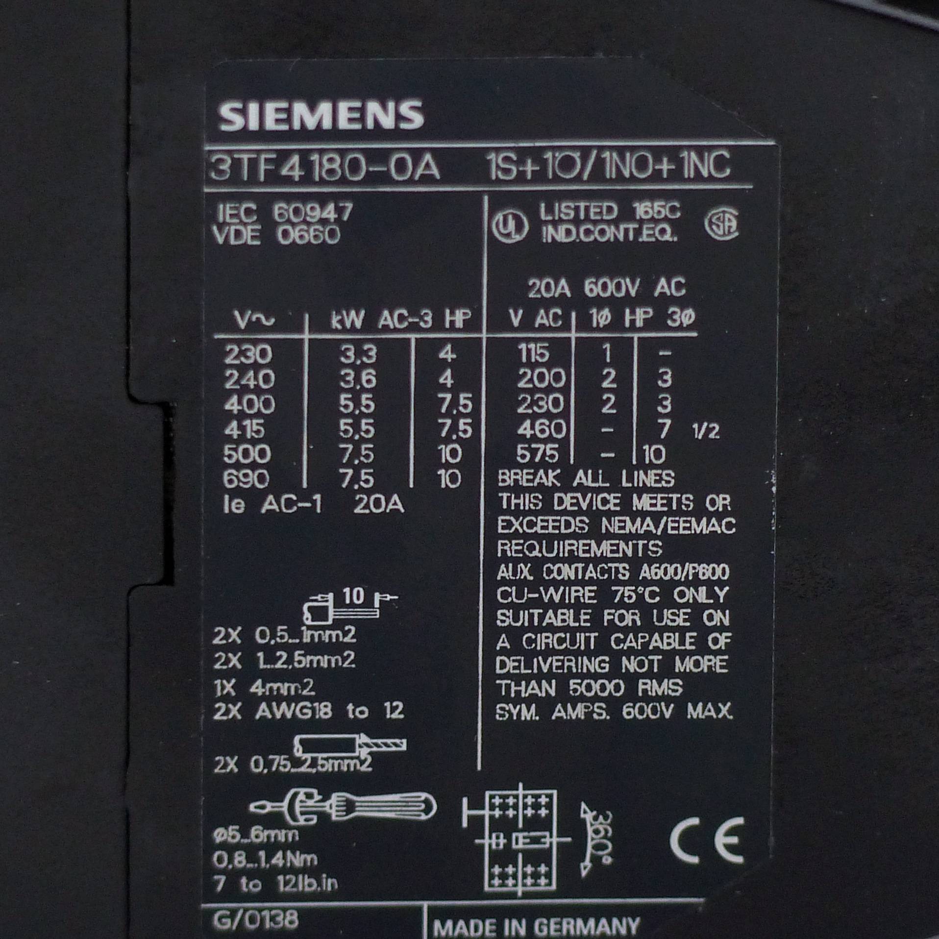 Siemens Schutzschalter (3TF4180-0A)