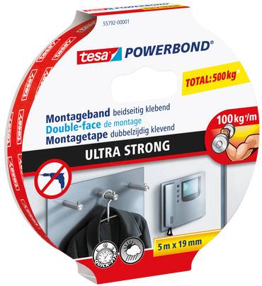 tesa 55792, Powerbond ULTRA STRONG, Montageband, 19mm x 5m
