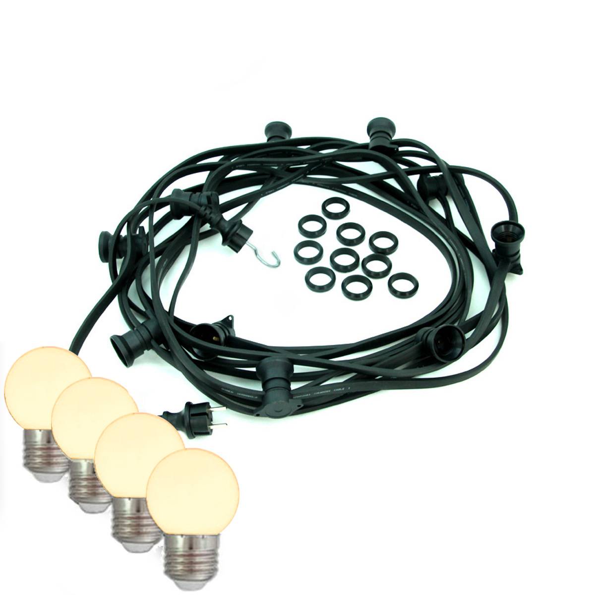 Illu- Partylichterkette Außen Garten 50m schwarz 50x E27 Kugellampen warmweiß