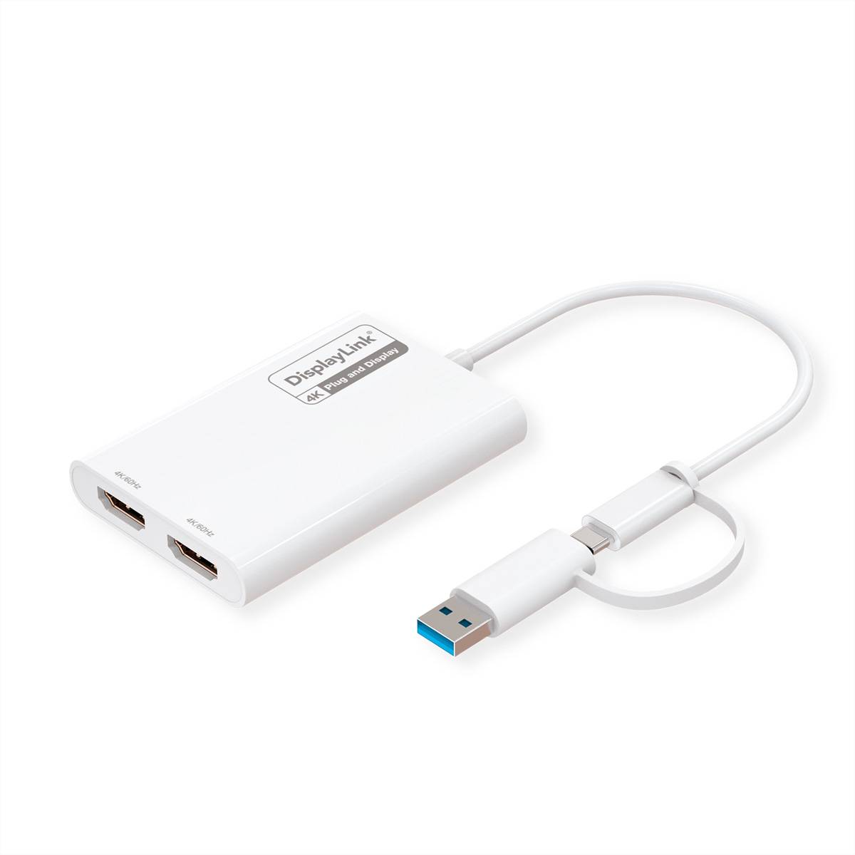 ROLINE Multi-DisplayLink Adapter USB Typ A+C - 2x HDMI, Multi-Stream 4K Adapter, Terminatoren
